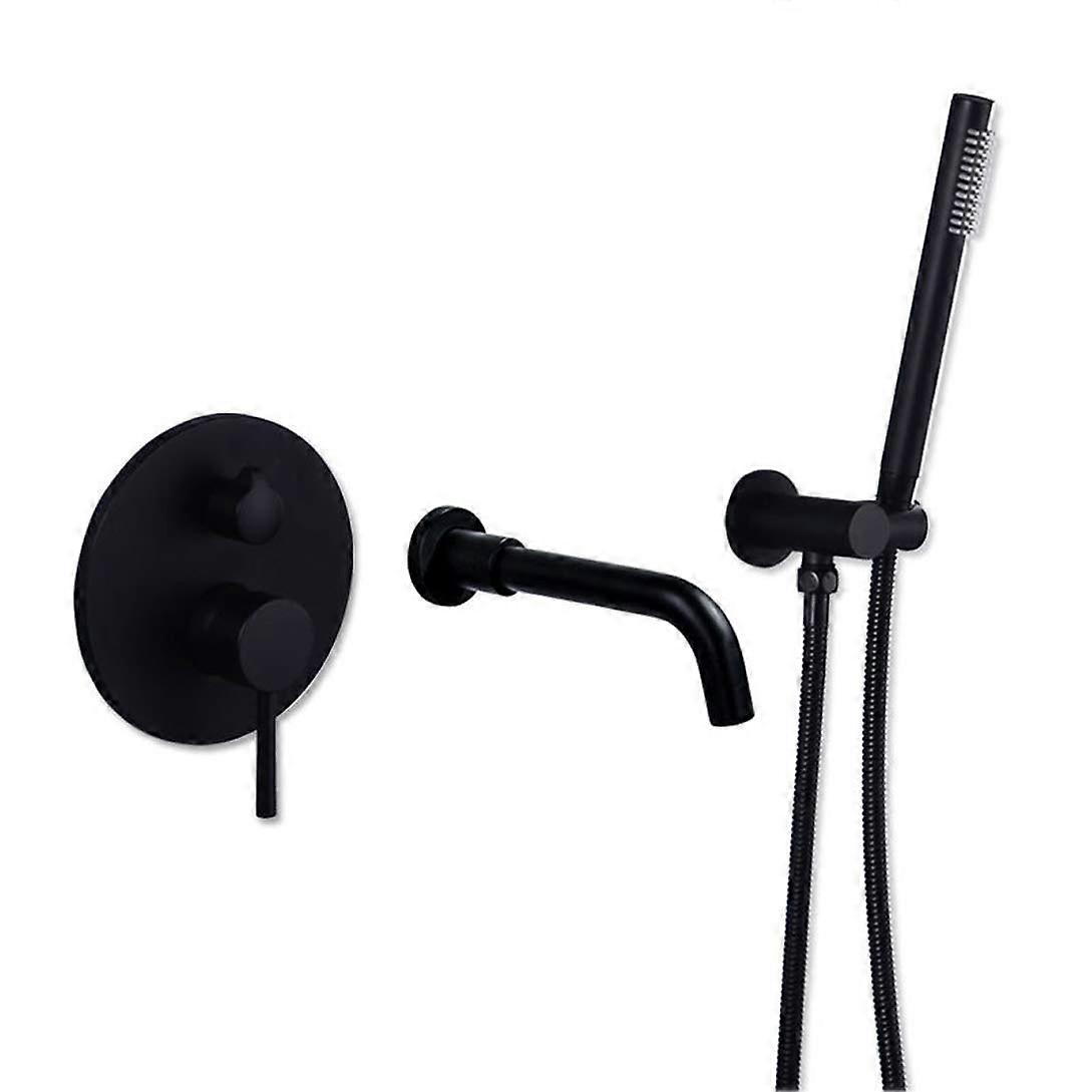 Luxury Matte Black Bathtub Faucets & Shower Set - Wall Mounted Solid Brass Mixer Taps Kit
