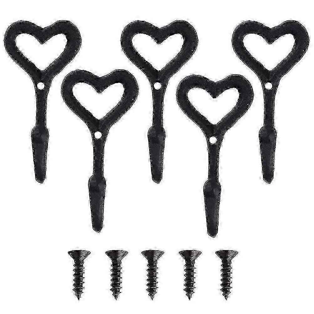 5pcs Heart Hooks Decorative Hooks Heart Wall Hooks Cast Iron Coat Hooks