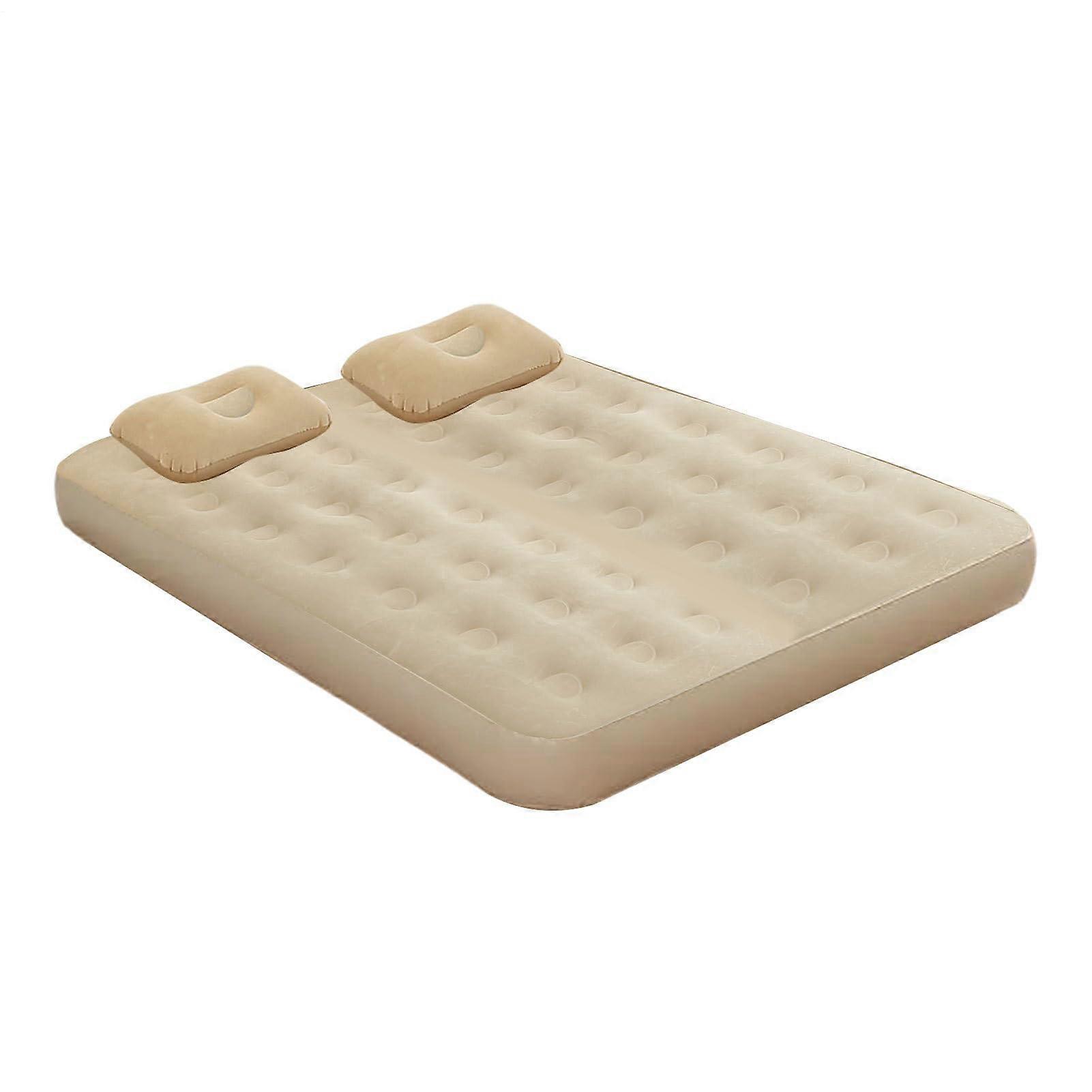 Inflatable Beds For Adults Beige Foldable Air Mattress DoubleLayer Floor Pad For Camping And Home