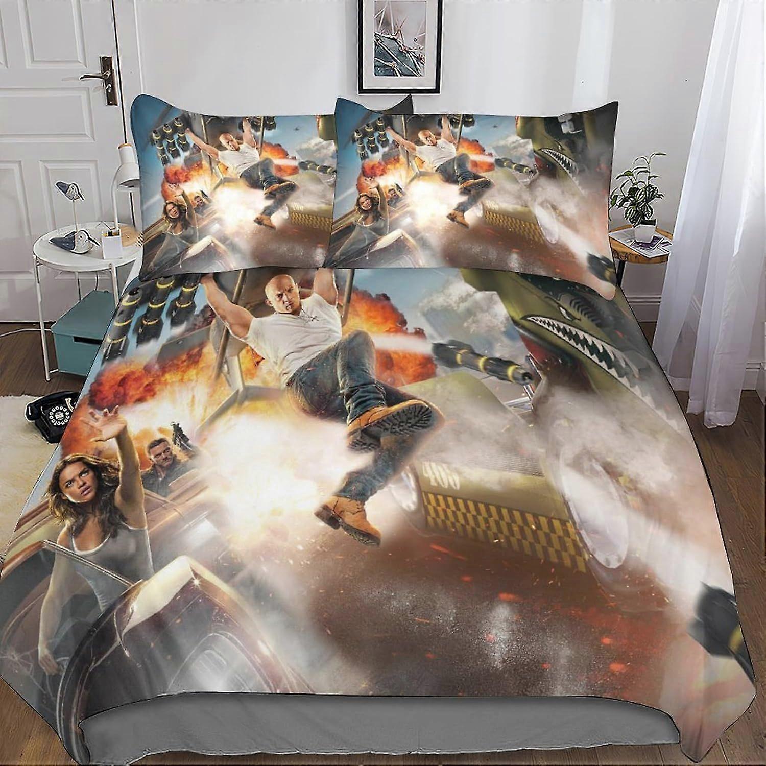 Yingd Fast & Furious 3D Bedding Set Duvet Cover 3-Piece Soft Microfiber with Zipper Closure for Chil