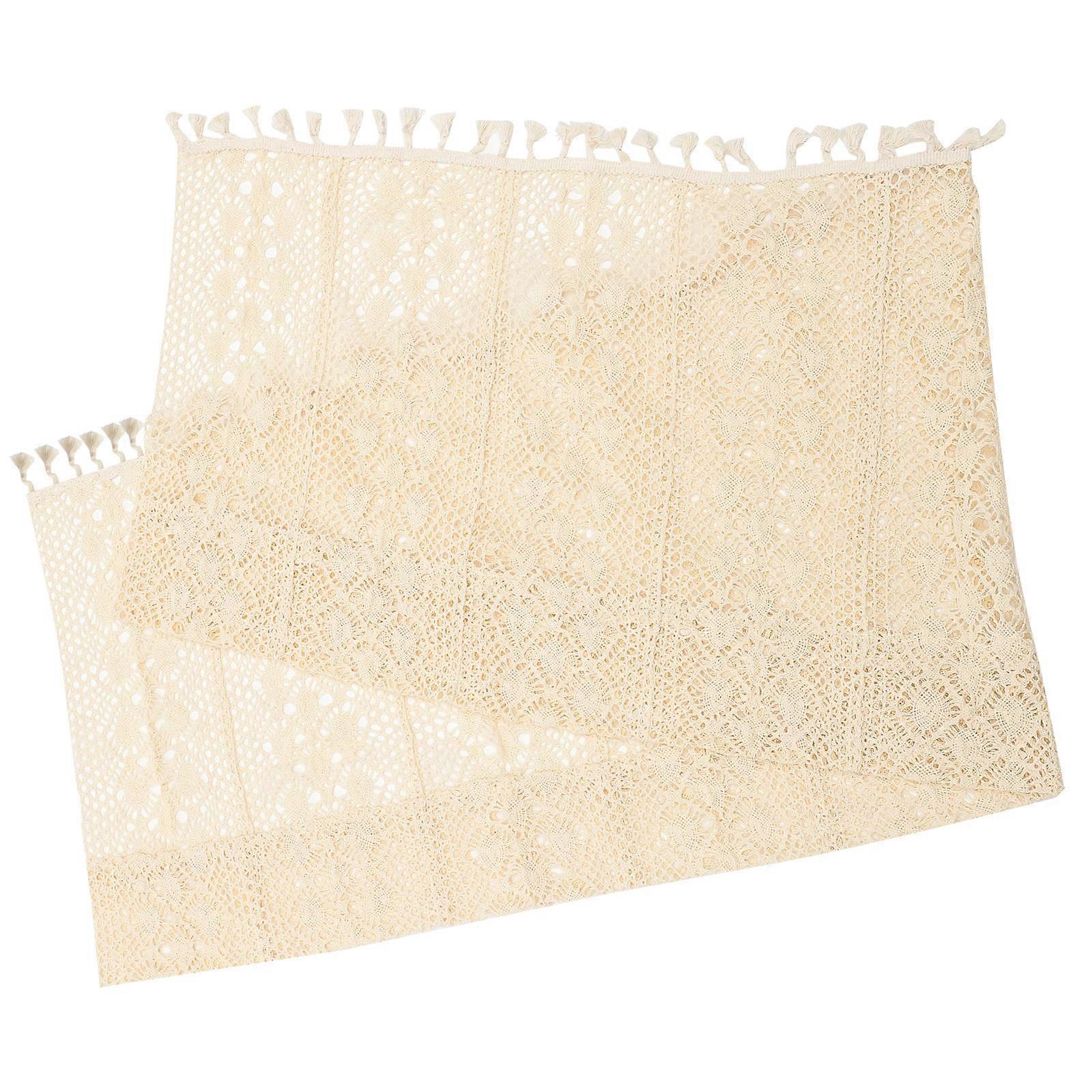 Crochet Curtains Small Curtains for Living Room Window Beige Cotton Yarn Privacy Use 1Set