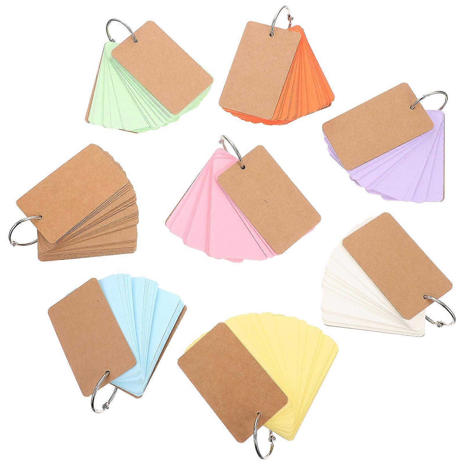 Memo Cards Iron Ring Handwriting Hard Blank English Word Card Assorted Color Note-taking 8Pcs