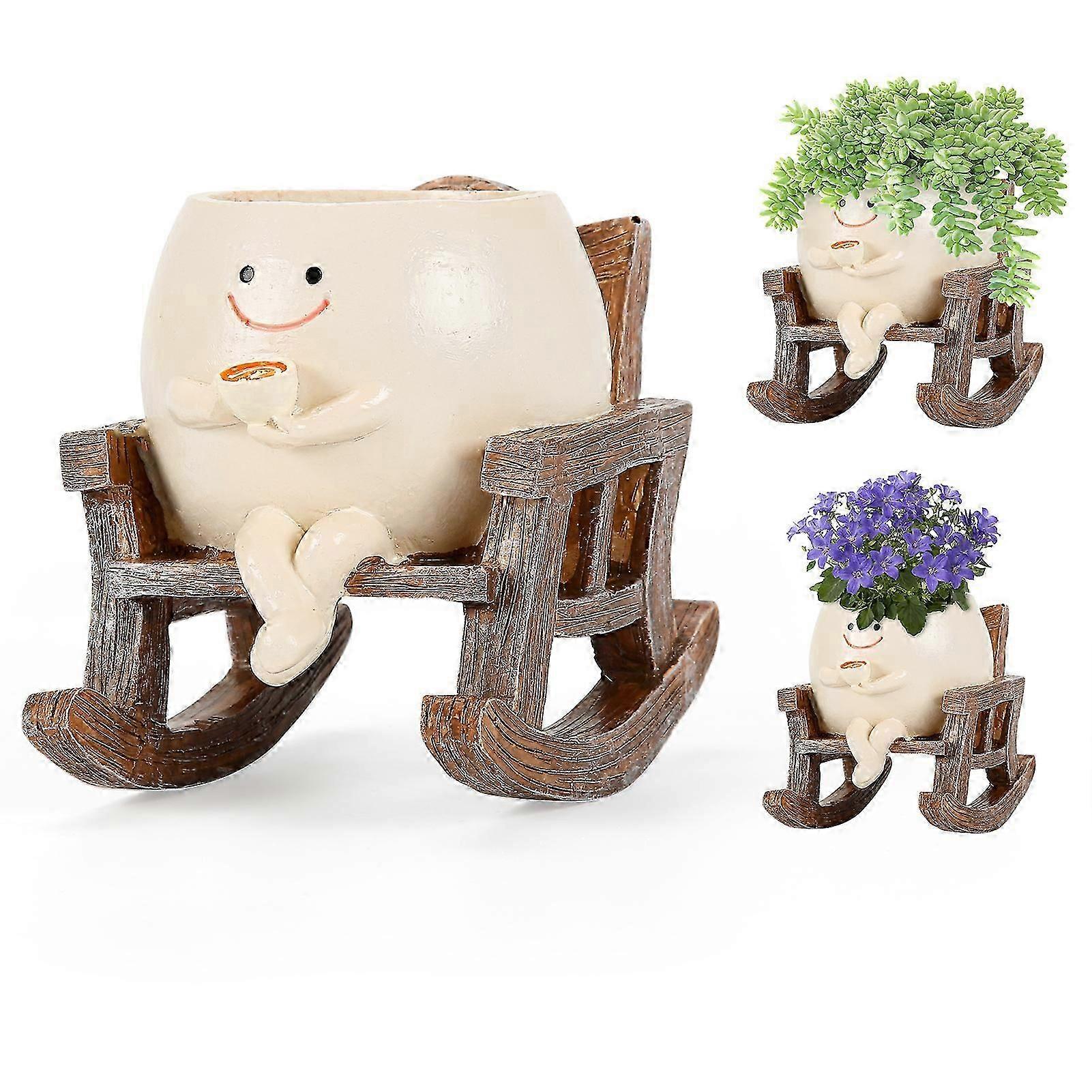 Mini Rocking Chair Succulent Planter for Office, Study,and Window Sill Decor,Creative Greenery Pot for Garden Decoration