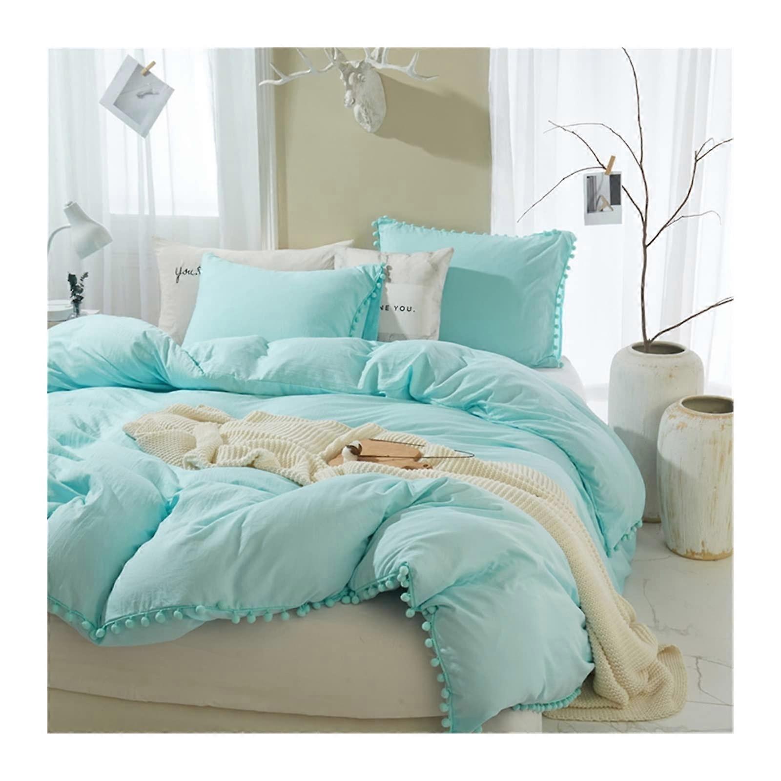 Bed Sheet Set Duvet Cover Fringe Trim Design Furball Tassels 3Piece King Size Soft Bedding Color E1