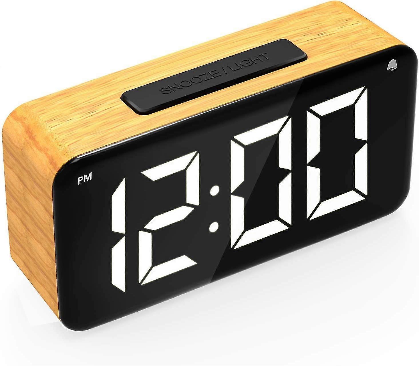 Digital Alarm Clock, 6 LED Screen Display, Wood Grain, 6 Brightness, Snooze, 12/24H, Easy Digital Clock British regulatory 2025