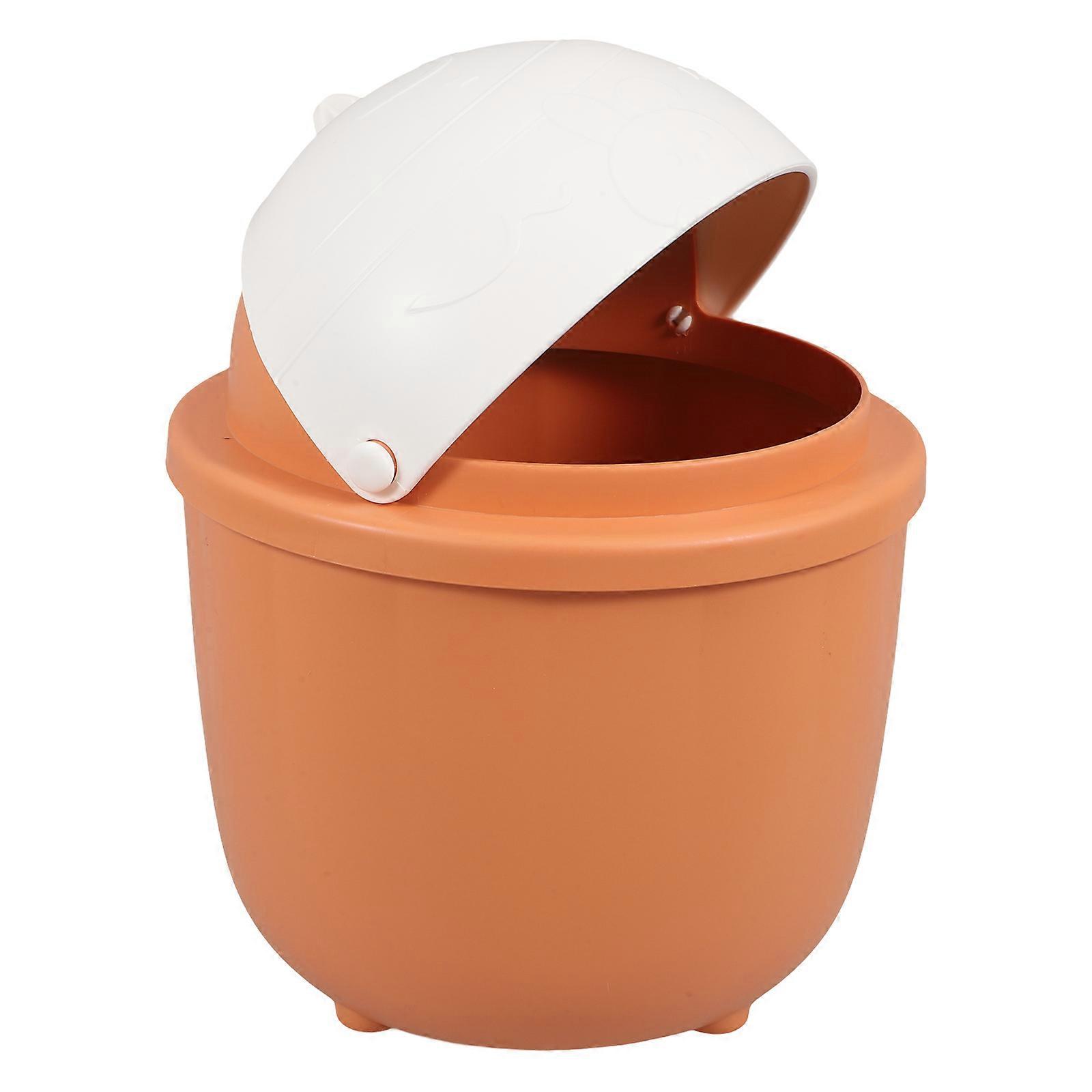 Garbage Can With Lid For Desktop And Bathroom Rabbit Shape Orange Compact Design 1Pcs