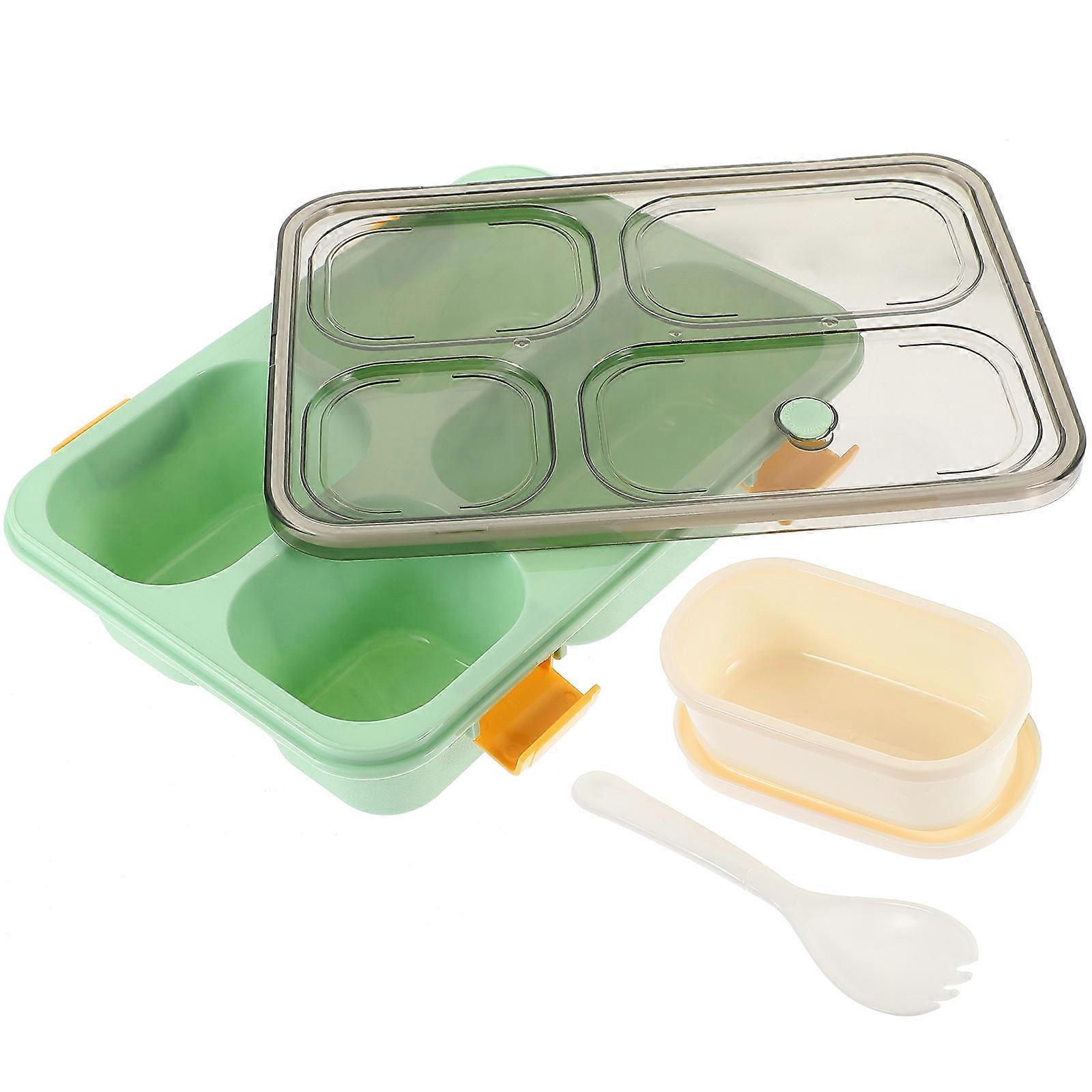 Compartment Food Box 4Pcs Microwaveable Ideal For Office Lunch With Green Design