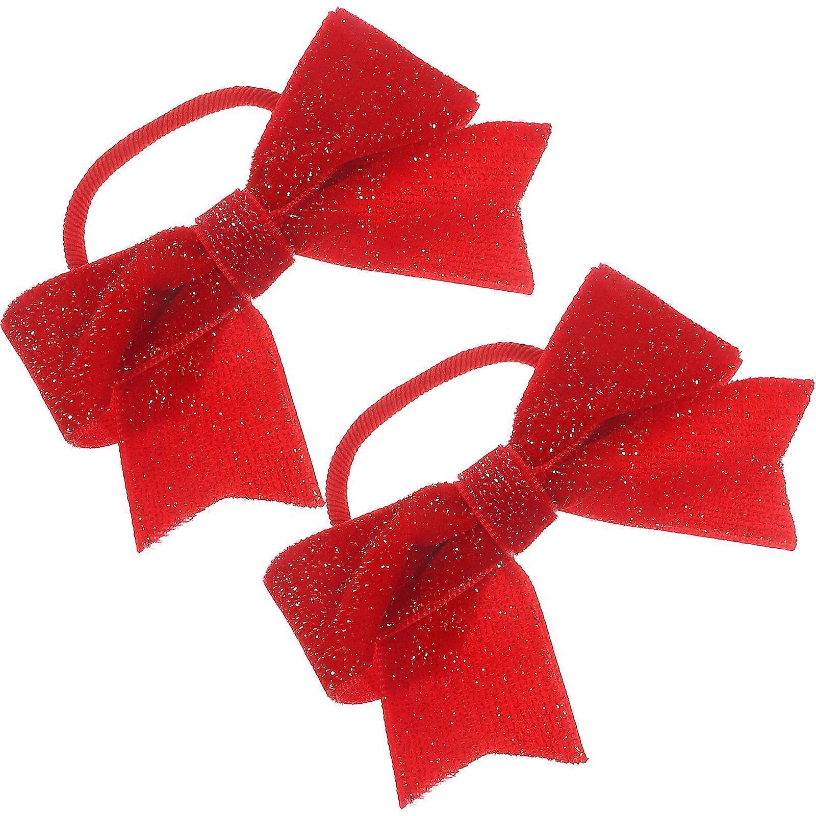 Cute Bow Hair Ropes For Children In Red Designed For Casual Use Secure Hair Hold 4 Pairs