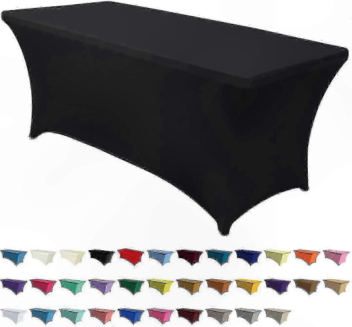 Black Fitted Tablecloth for 4 Ft Rectangular Tables Polyester Stretch Table Cover Decorative Table Topper