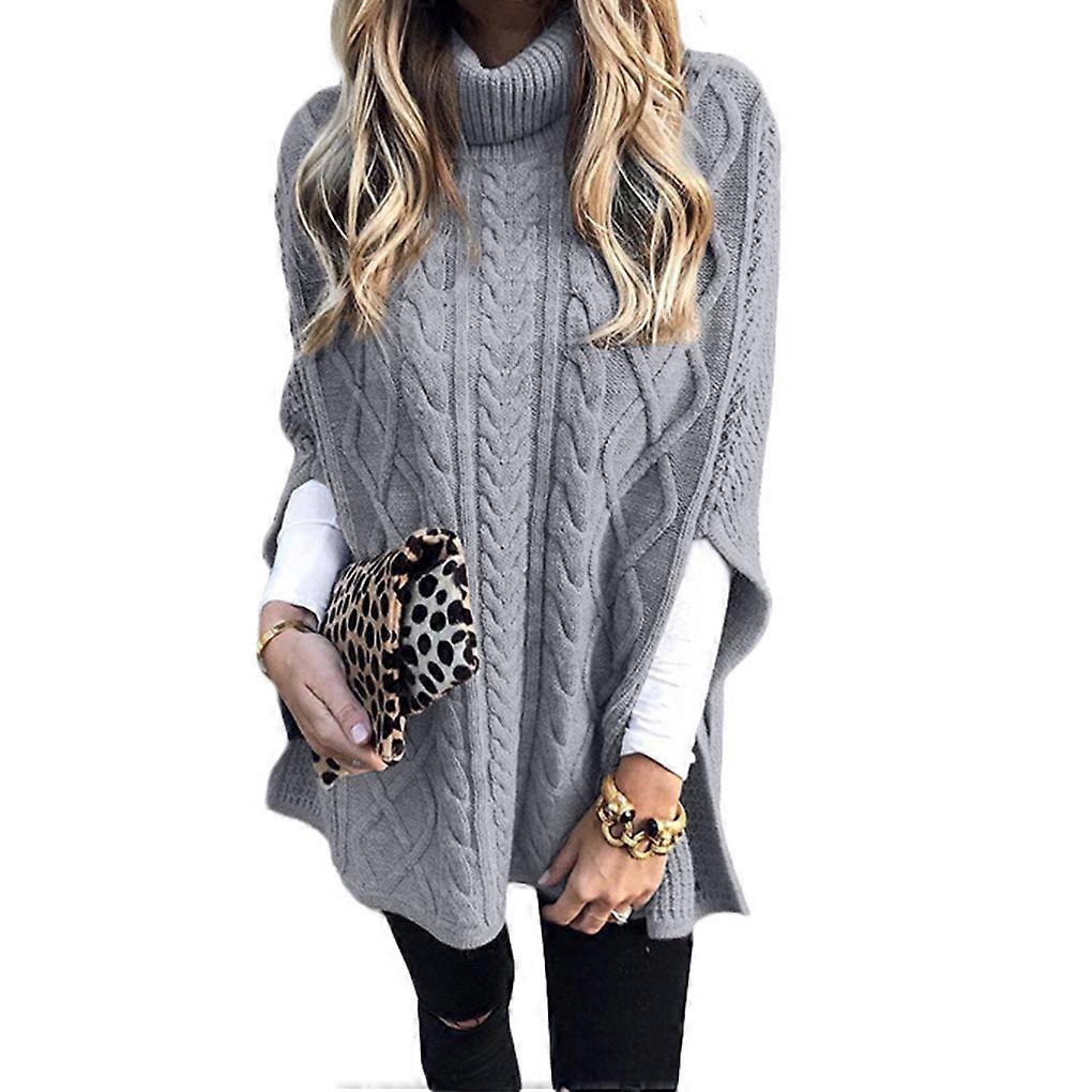 Strikpullover med høj krave, løstsiddende efterårssjalte