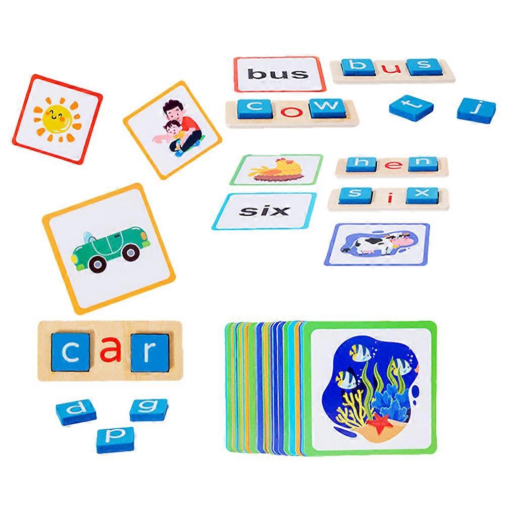 Wood Letter Game Spelling Toy for Learning 2Sets with Early Educational Cards