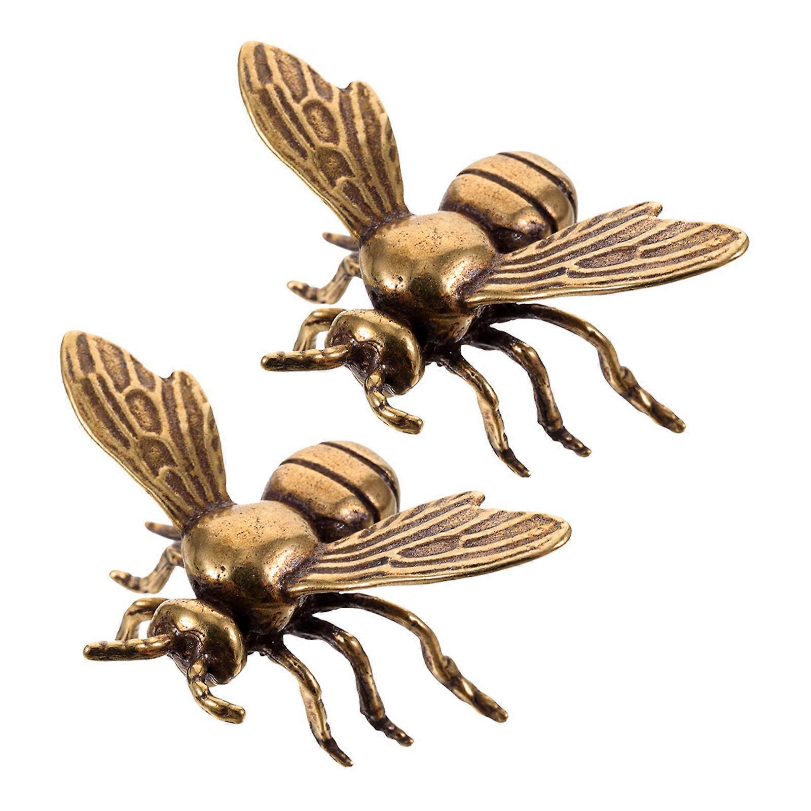 Decorative Brass Bee Statue Set with 4Pcs for Miniature Home Display