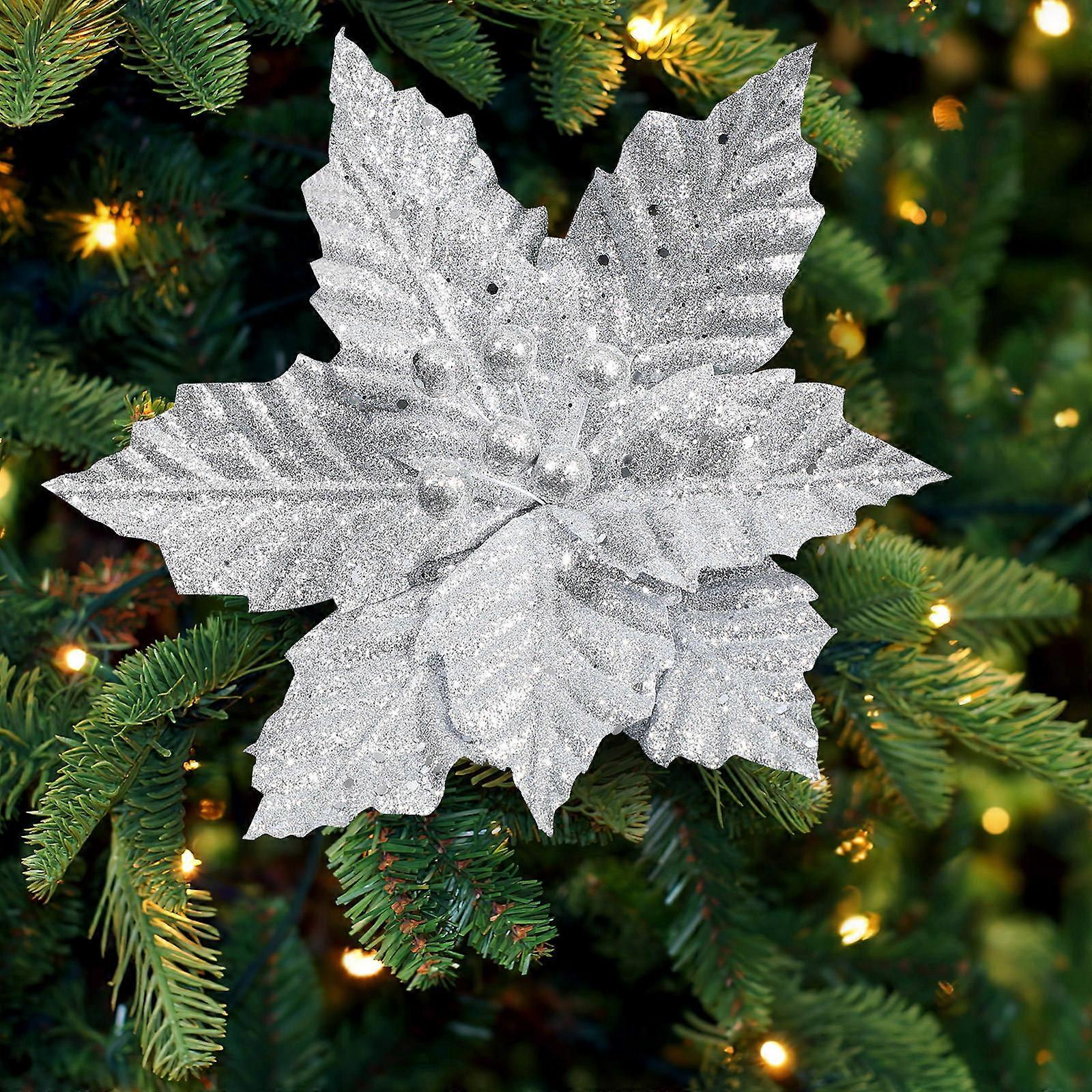 Christmas Decorations Artificial Flowers for Valentines 1Set Silver