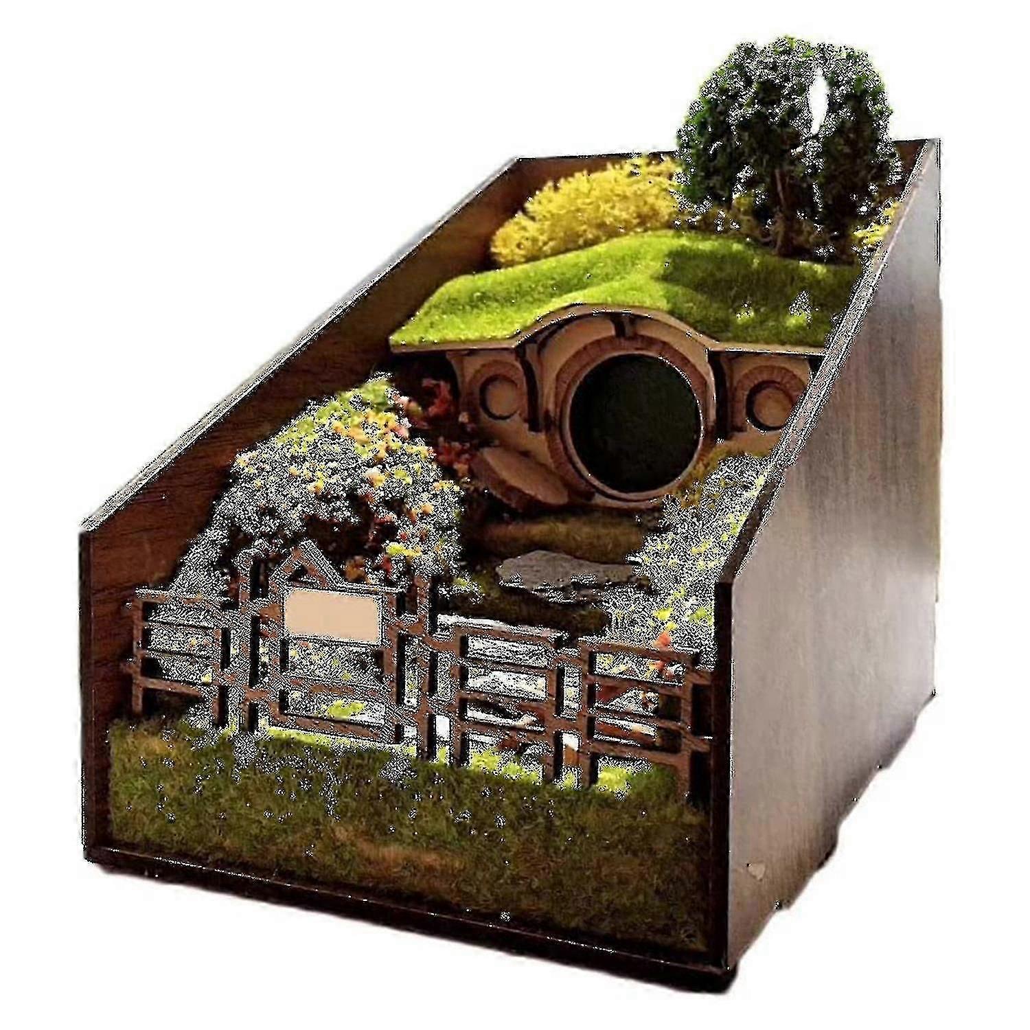 Dwarf Cave House Bookends Bookshelf Inserts Decorative Wooden Book Corners Miniature Landscape