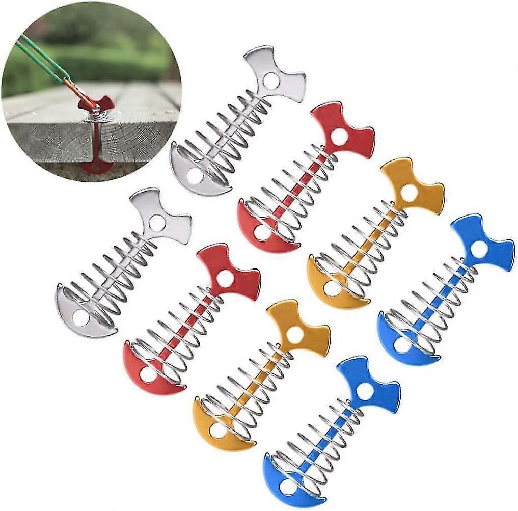 Aluminum Alloy Deck Anchor Stakes Fishbone Shape Tent Stakes With Spring Buckle And Adjuster Cord For Camping 8pcs 7.7*3.6cm Jiujiuso