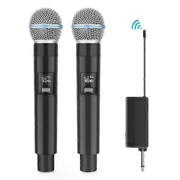 1-2 Wireless Microphones with LED Display, 6.35 mm Jack Transmitter, Black