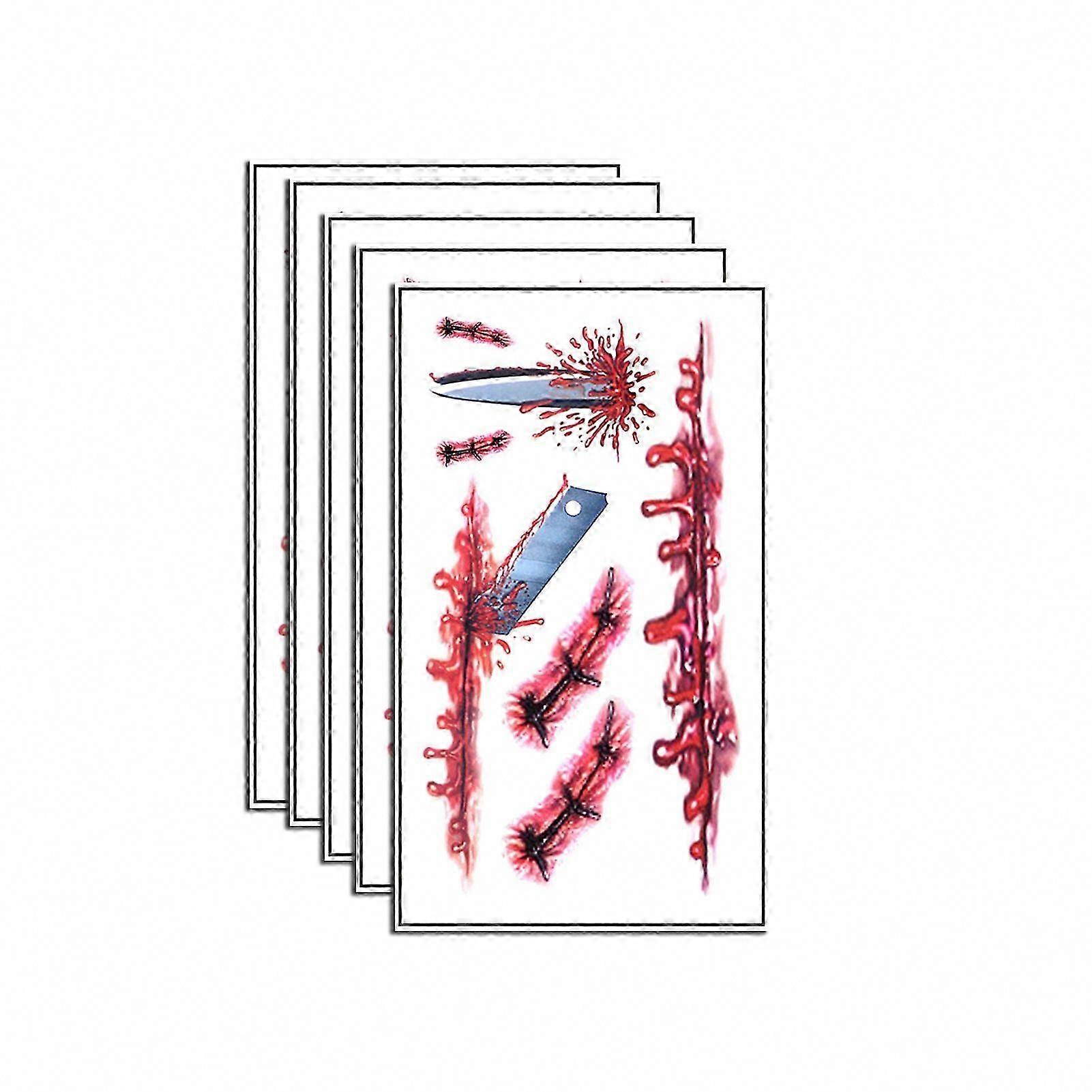 Lot de 5 tatouages temporaires imperméables pour Halloween, motifs de cicatrices pour fêtes et événements