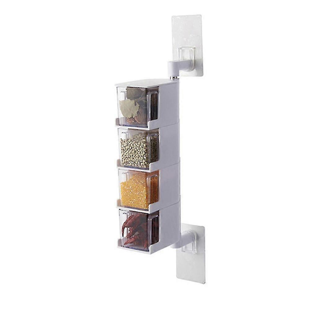 Wall Hanging Rotatable Condiment Storage Box Transparent Multi-layer Container With Spoon