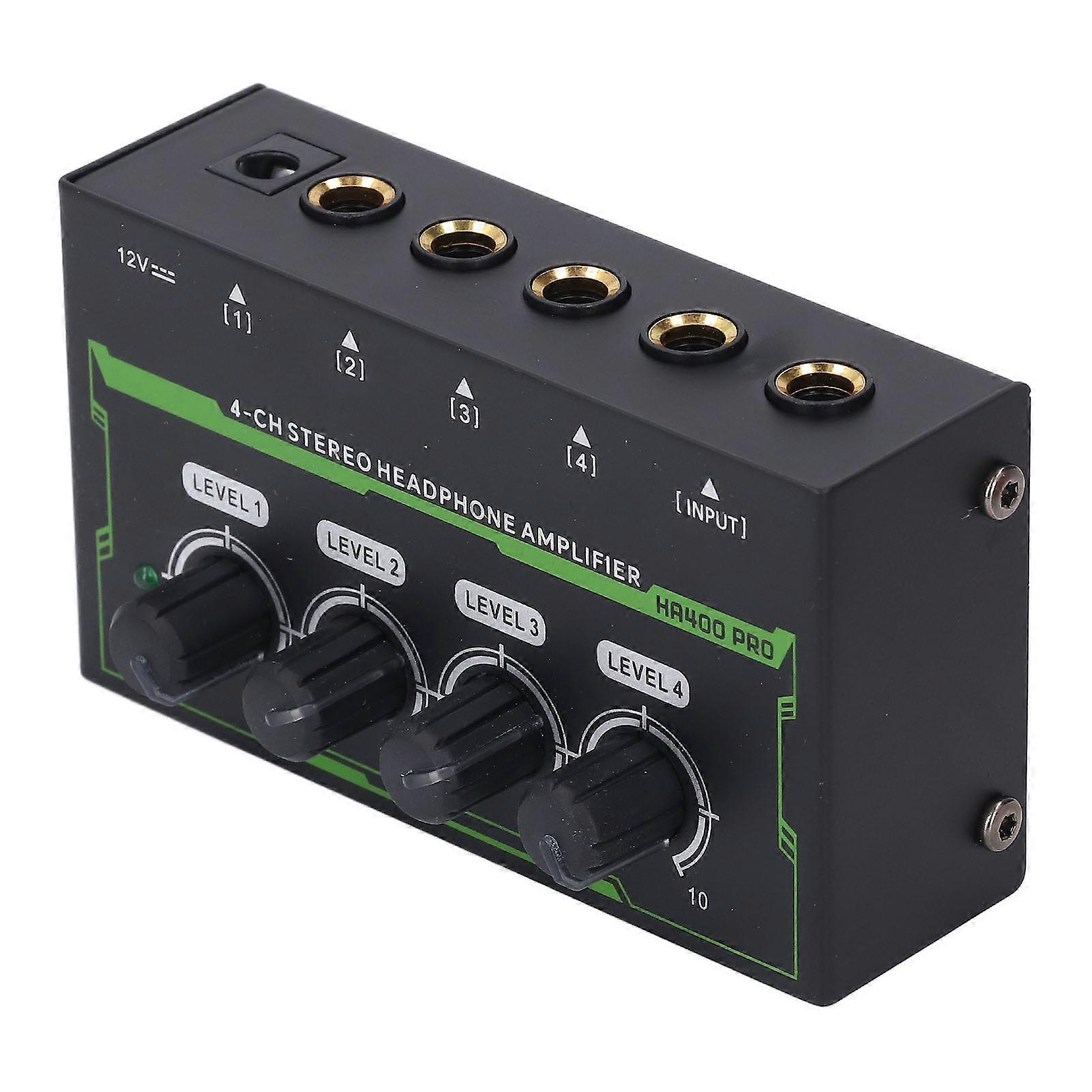 4 Channel Headphone Amplifier Stereo Amp DJ Mixer Splitter with RGB Light 100KΩ Impedance EU Plug