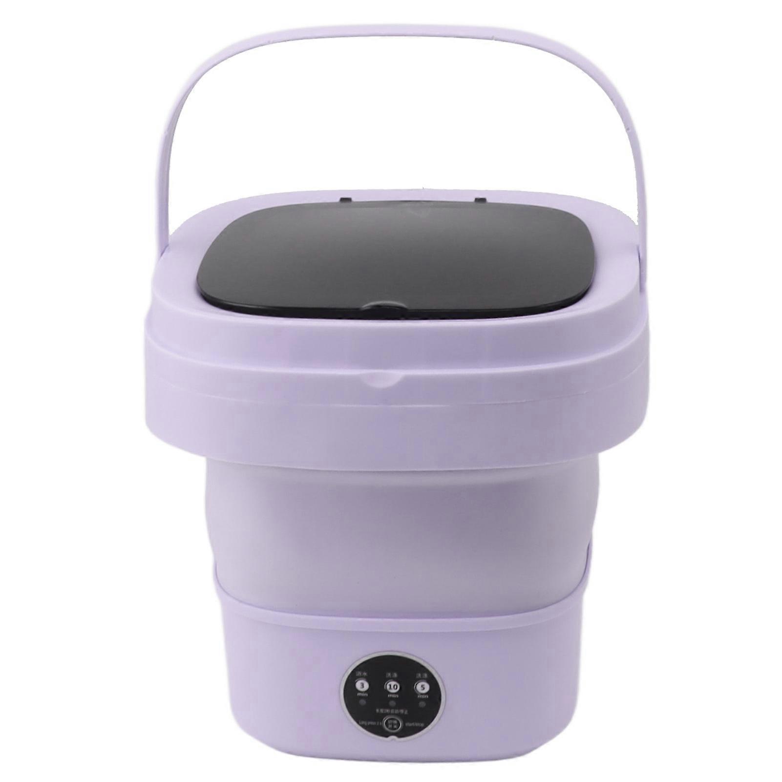 Small Folding Washing Machine TPE and PP 100‑240V Built in Dehydrator 6L Mini Portable Bucket Washer for Underwear Sock Purple EU Plug
