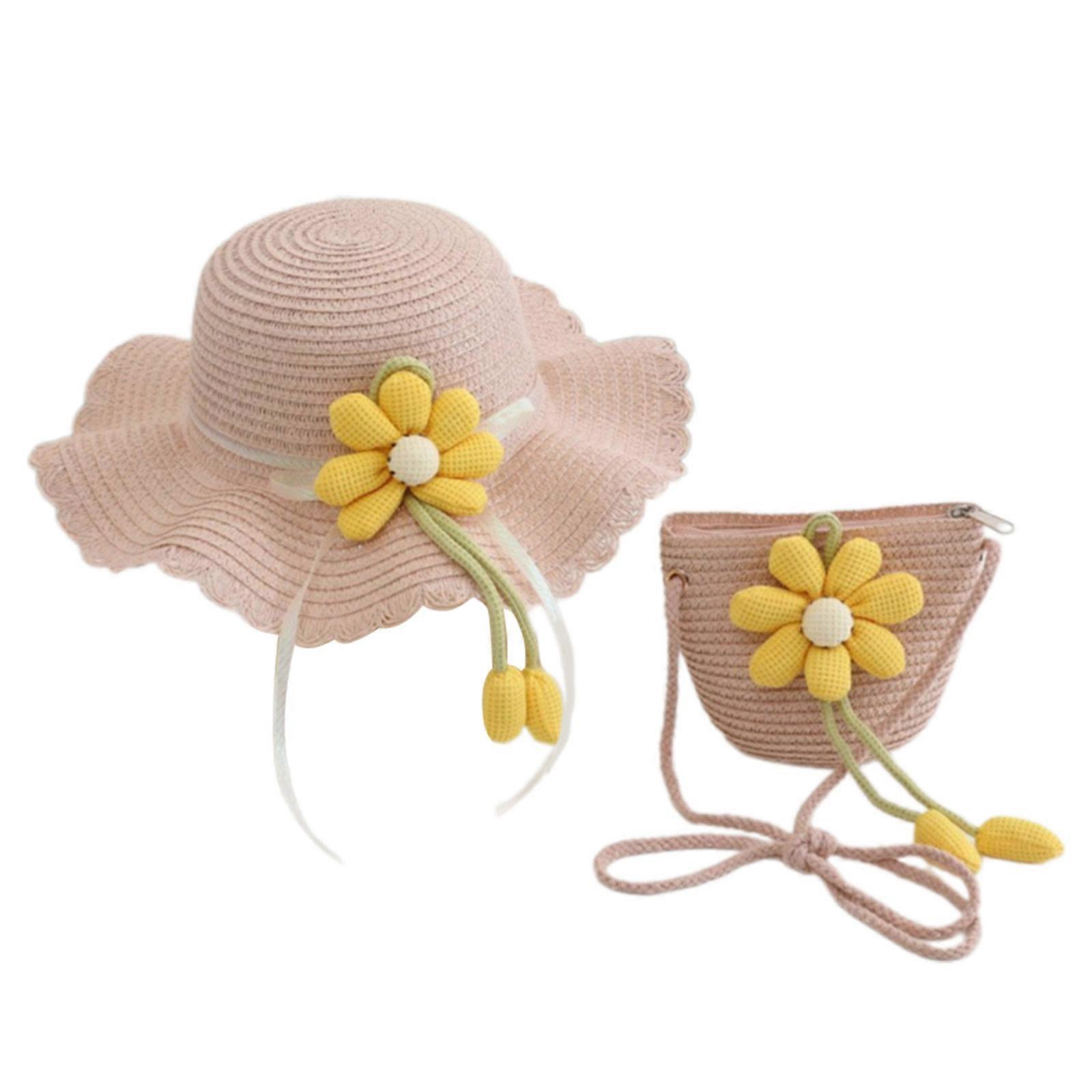 Kids Protective Hat And Storage Bag Combo Adjustable Polyester Outdoor Summer Essentials  Pink