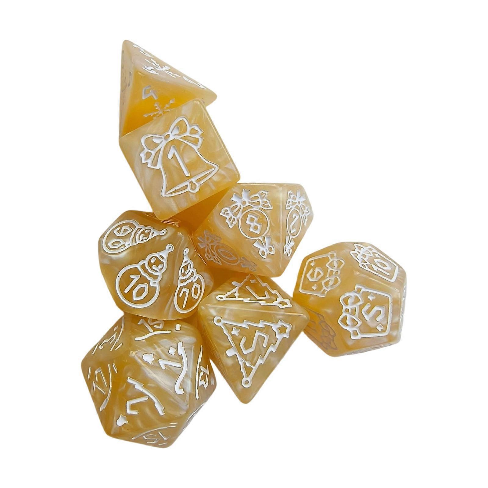 7Pcs Acrylic Polyhedral Dices Clear D4 D8 D10 Number Dices Set Desktop Game Props Children Kids Educational Dices Toy  Yellow