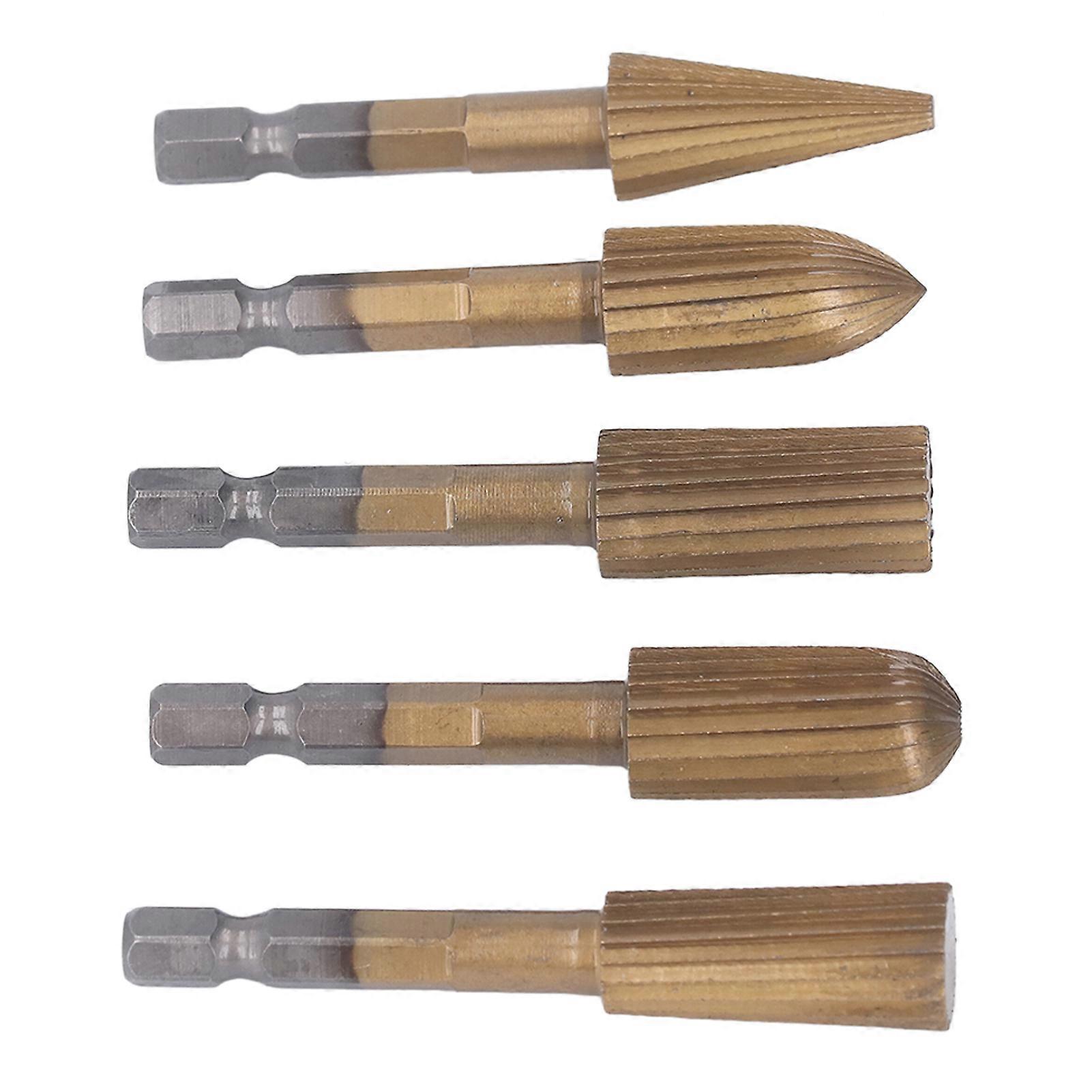 5PCS Rotary File Tools 1/4in Shank Double Cut Burr Files Woodworking Grinding Carving Files