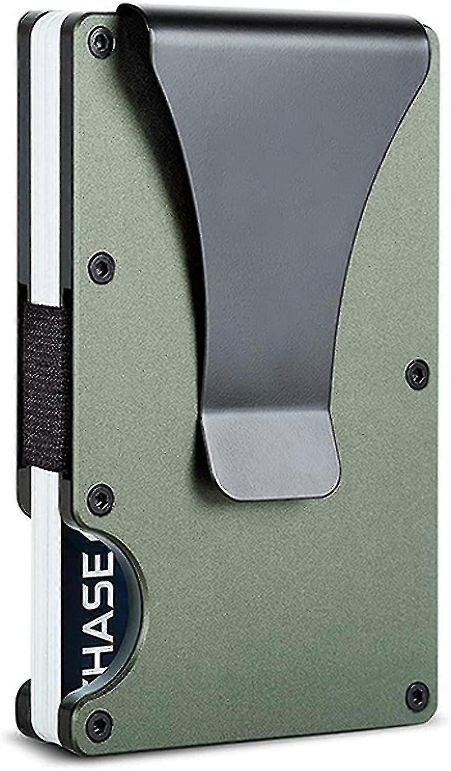 الحد الأدنى المحفظة المعدنية مع مقطع المال - سليم الألومنيوم حامل بطاقة الائتمان Rfid حجب محافظ الجيب الأمامي للرجال وWome (الجيش الأخضر)