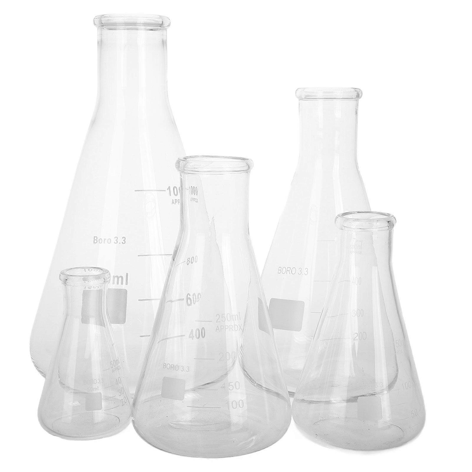 5pcs Borosilicate Glass Erlenmeyer Flask Set High Temperature Resistant Conical Flask For Lab Experiments And Chemistry Studies 50ml 150ml 250ml 500ml