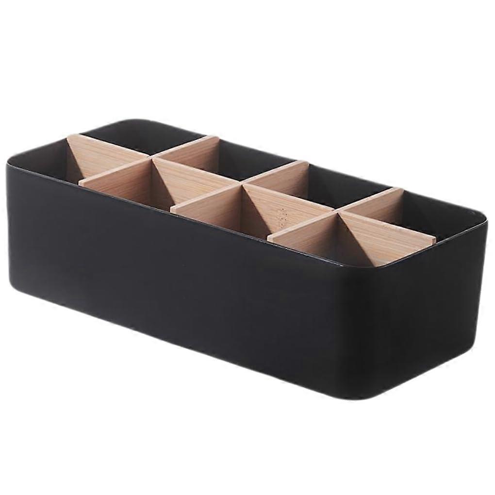 Plastic Storage Box with Partition and Ladder Layers for Home Organization, Black Rectangular 8Cell