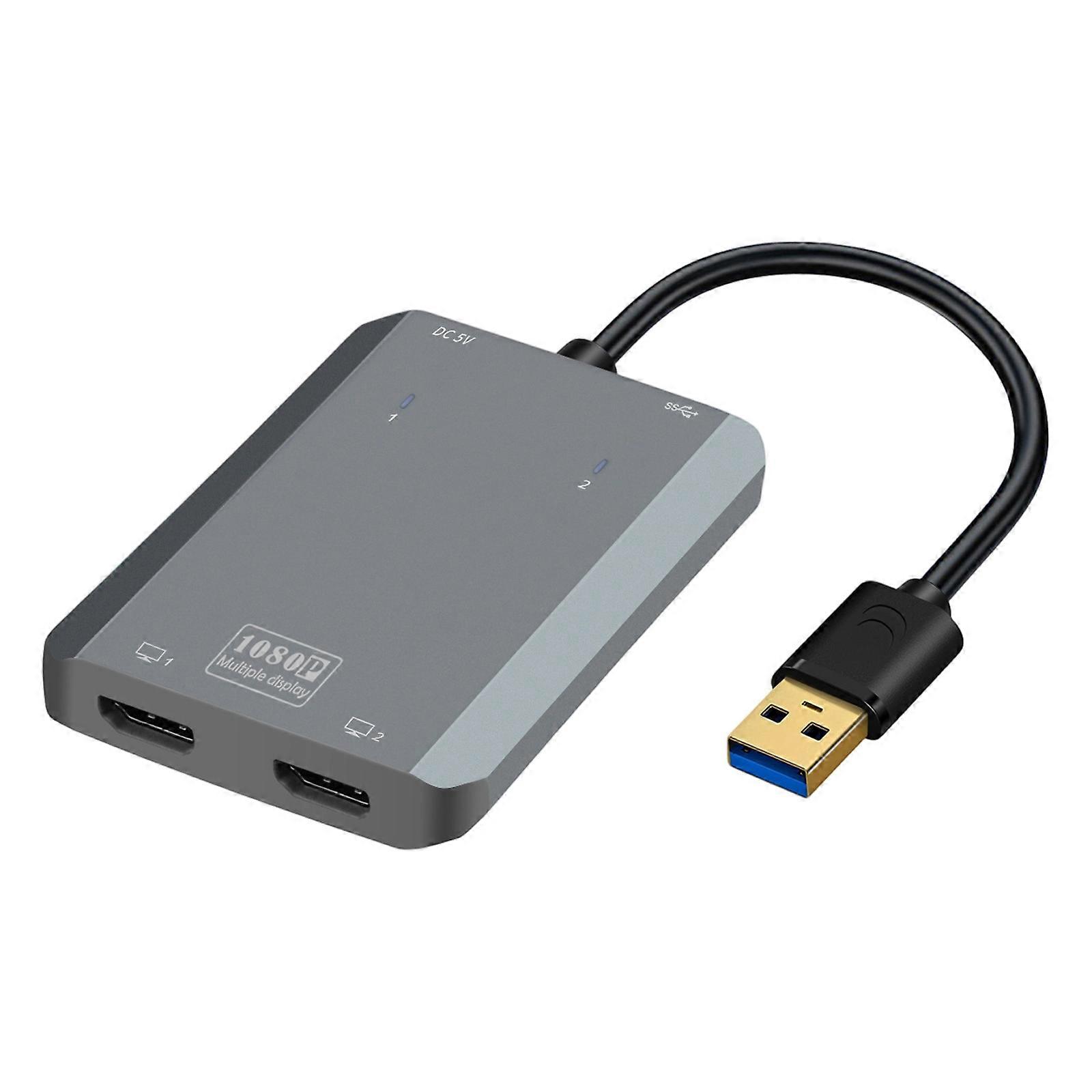 Portable USB3.0 Type C Double HDTV Adapters for Extended Workstations 1080P High Definition Multiple Screen Display  Gray