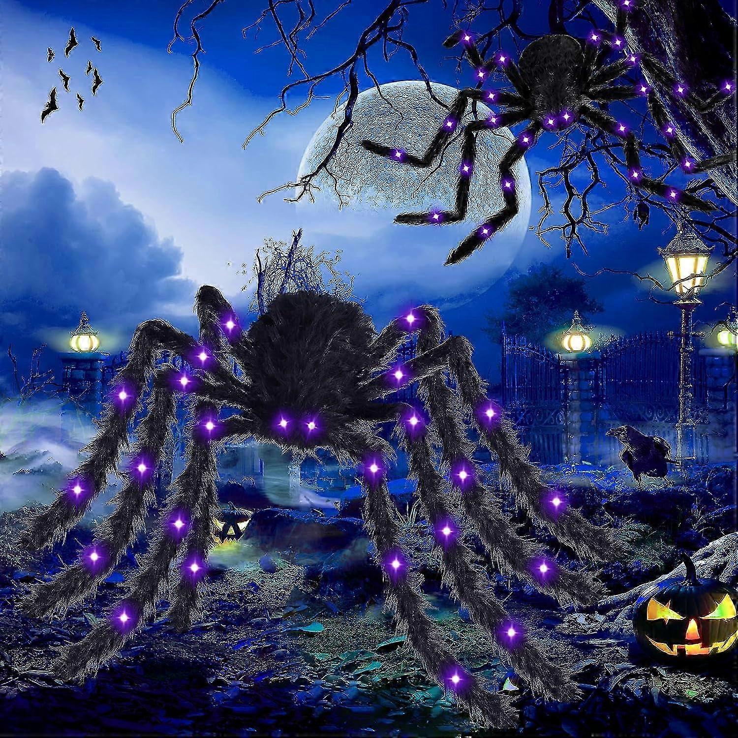 Brighter Spider Webs Halloween Decorations Lights,2023 Upgrade 250 Purple LED Light Up,8 Modes 16.4Ft Giant Spiderweb with Remote Control,Halloween De