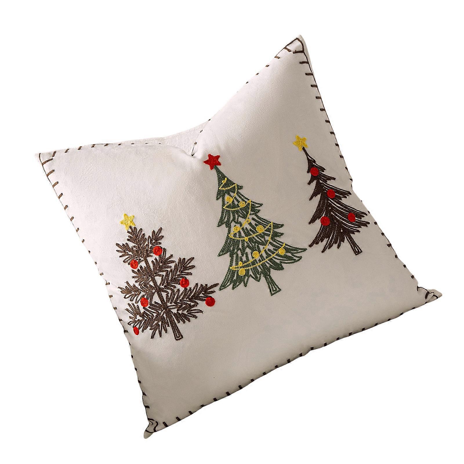 Festive Plush Pillowcase Christmas Tree Design Throw Pillow Cover Short Plush Component For Sofa Bed Decoration  White