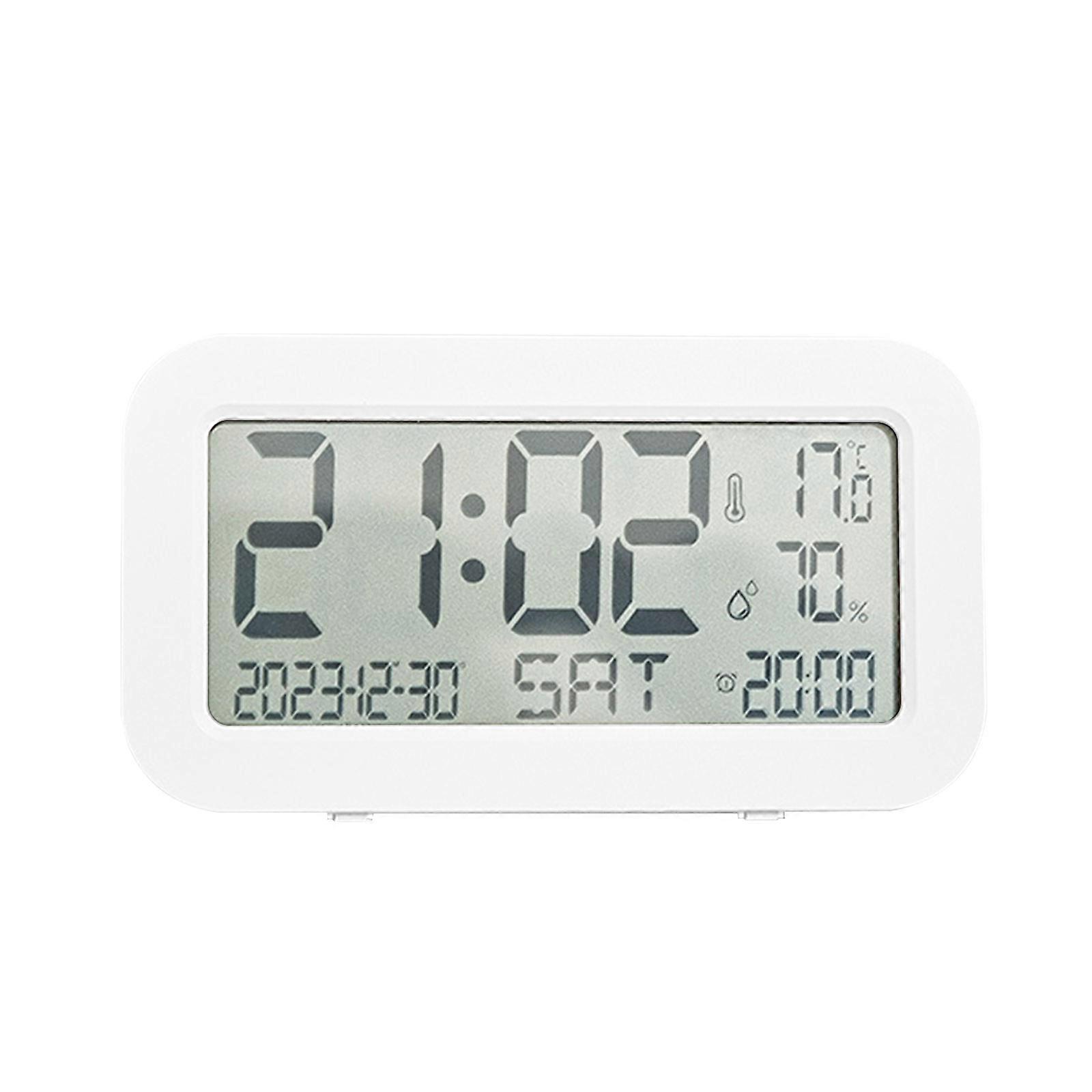 Digital Alarm Clock with LED Display Bedside Clock with Backlights 2 Alarms for Office Bedroom Use  White