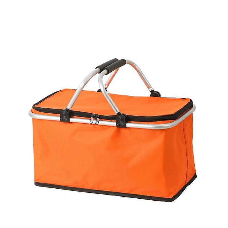 Insulated Collapsible Picnic Basket with Lid 23L Reusable Cooler Bag for Travel, Camping, Grocery (Orange)