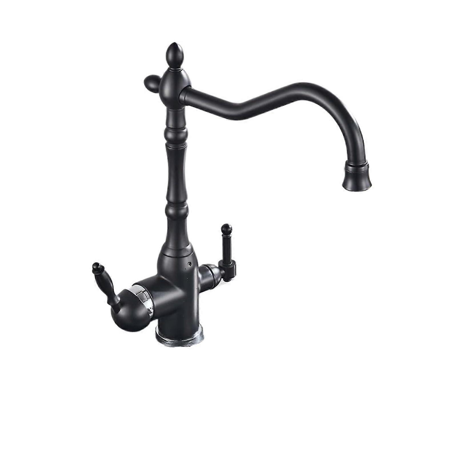 Kitchen Faucet with 360° Rotation Dual Handle Filtered Water Tap Black Chrome Single Hole Design