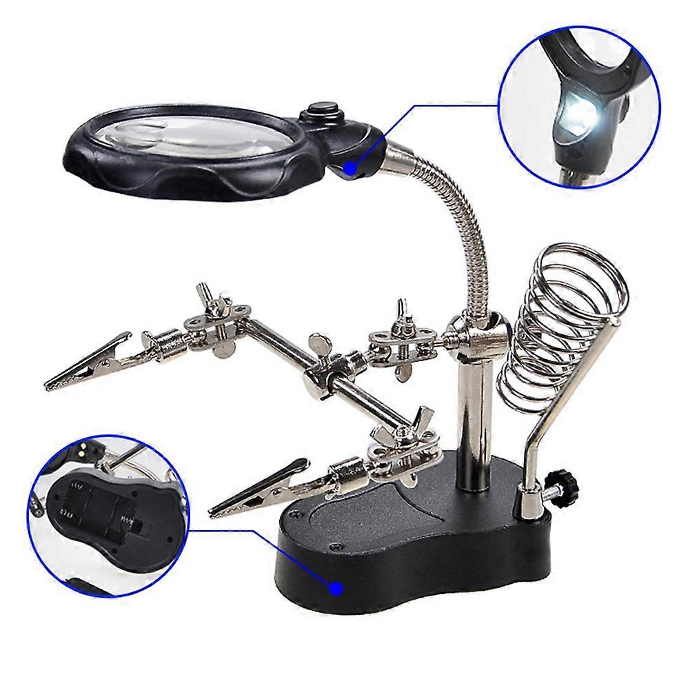 Soldering Iron Table Bracket with Welding Magnifying Glass Digital Equipment Maintenance Tool Table with LED Lamp
