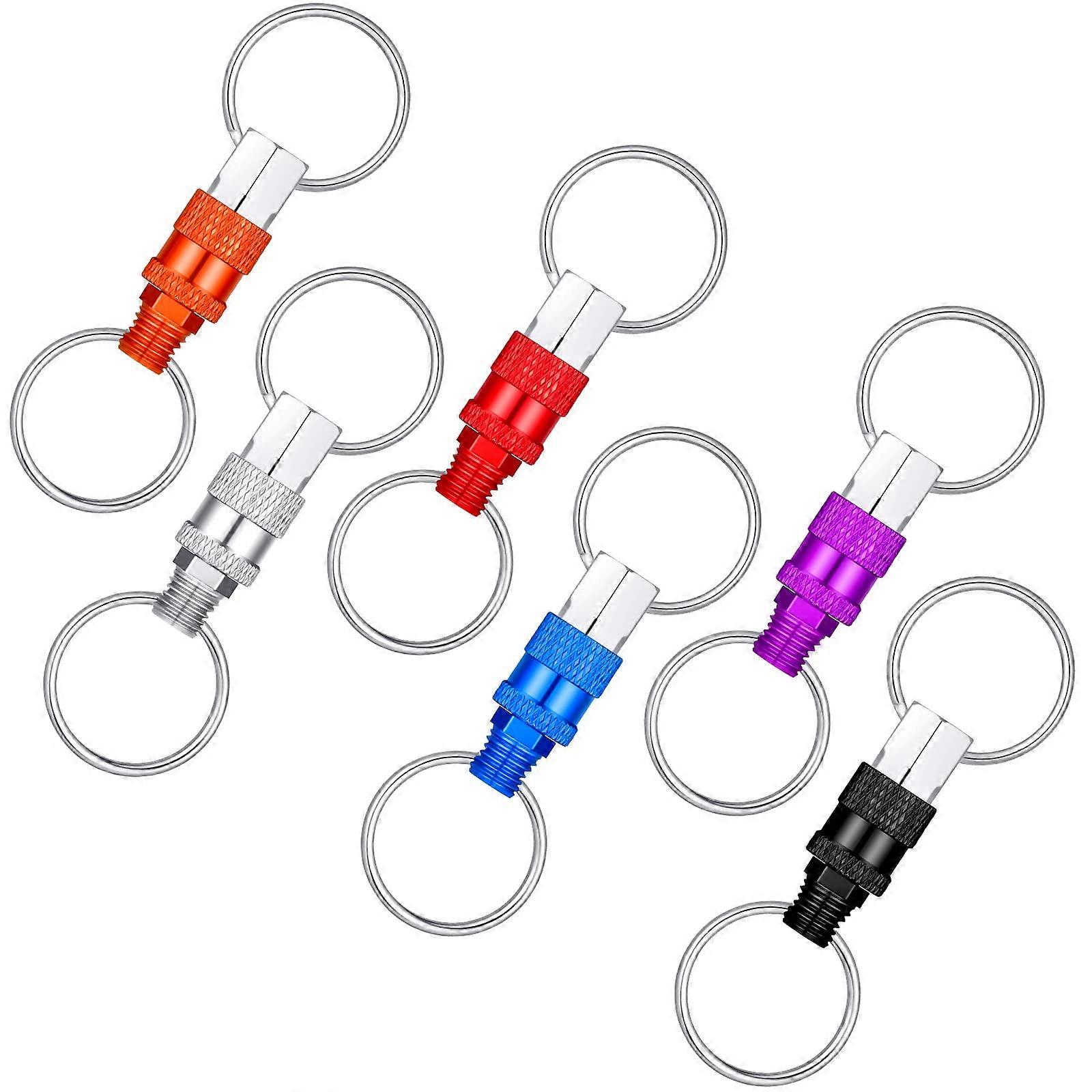 6 Pack Aluminum Detachable Keychain Set Quick Release Design with Dual Split Rings, 6 Colors
