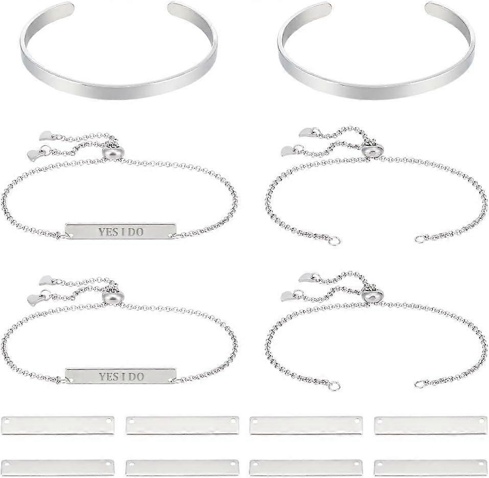 Stainless Steel DIY Blank Rectangle Link Slider Bracelet Making Kit 25cm Long Cuff Bangle Engraveable Blank Tags Links Connectors with Bracelets Chain