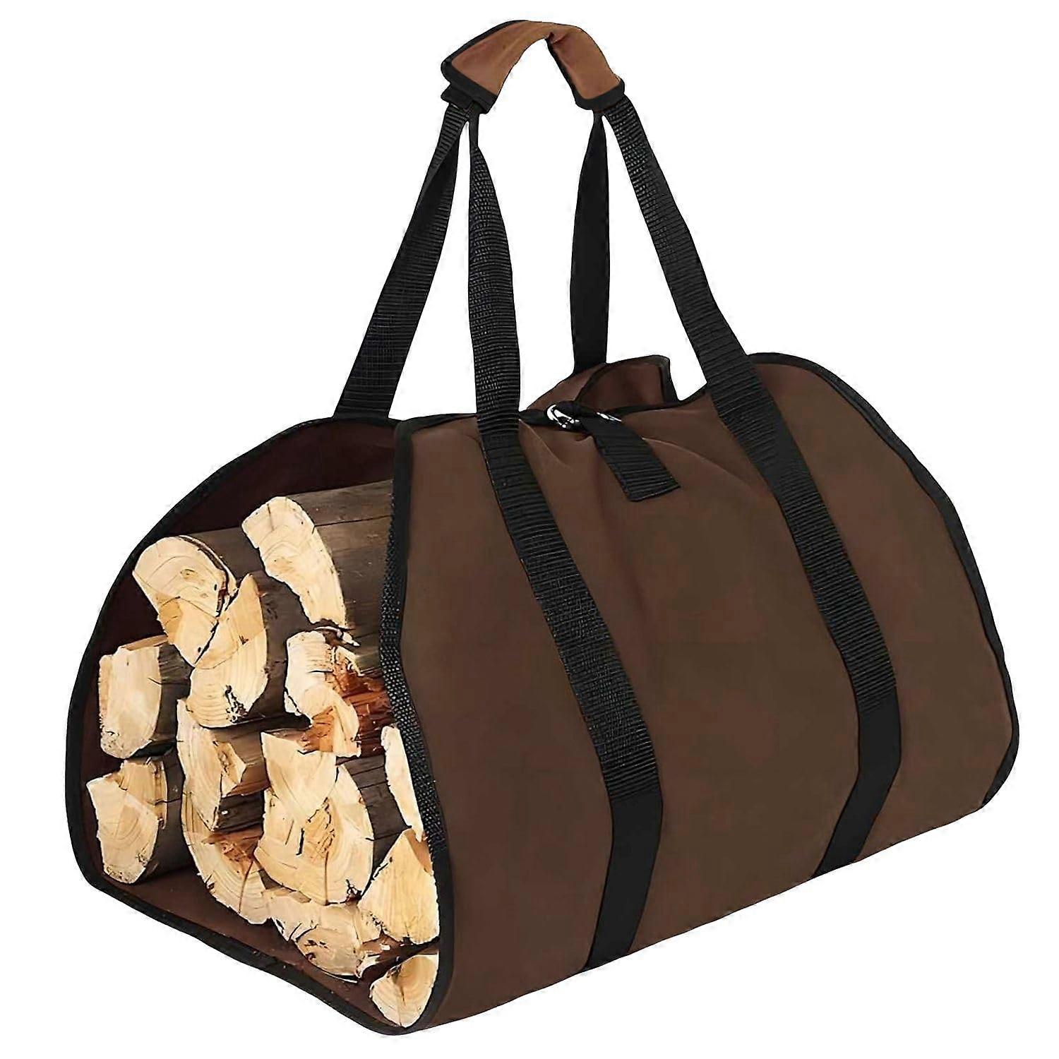 Extra Large Waterproof Waxed Canvas Firewood Log Carrier Tote with Adjustable Strap and Reinforced Handles