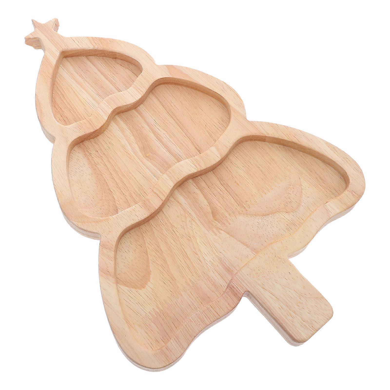 Christmas Tree Serving Tray for Party Snacks Bamboo Divided Plate