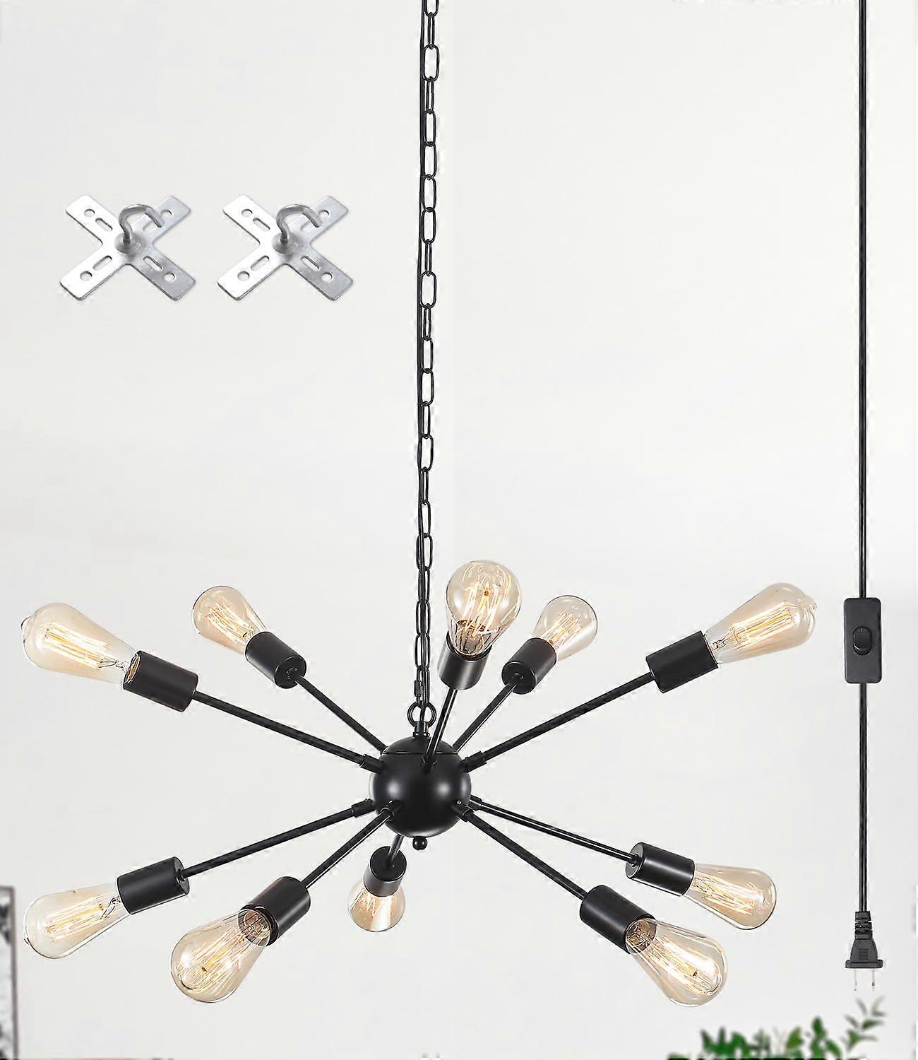10 Light Plug in Sputnik Chandelier with Cord and Switch, Adjustable Height for Dining Room