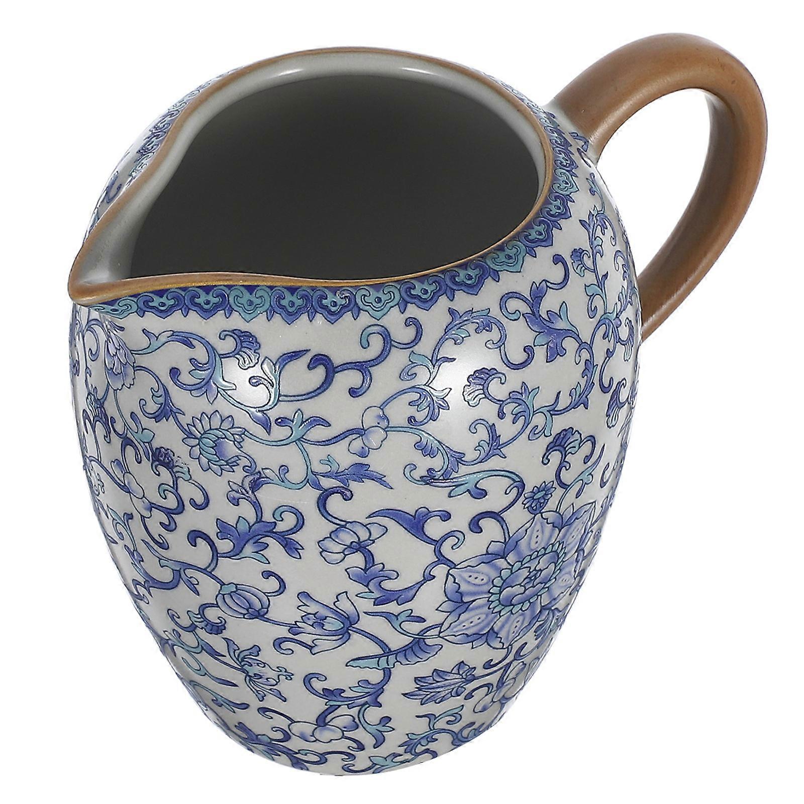 Blue and White Ceramic Creamer Pitcher for Tea Serving with Handle