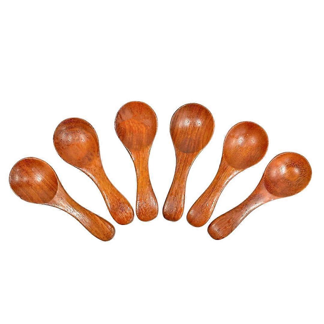 Wooden Condiment Spoons Set of 6, 3 Inch Mini Redwood Spoons for Sugar, Salt, Honey and Jam