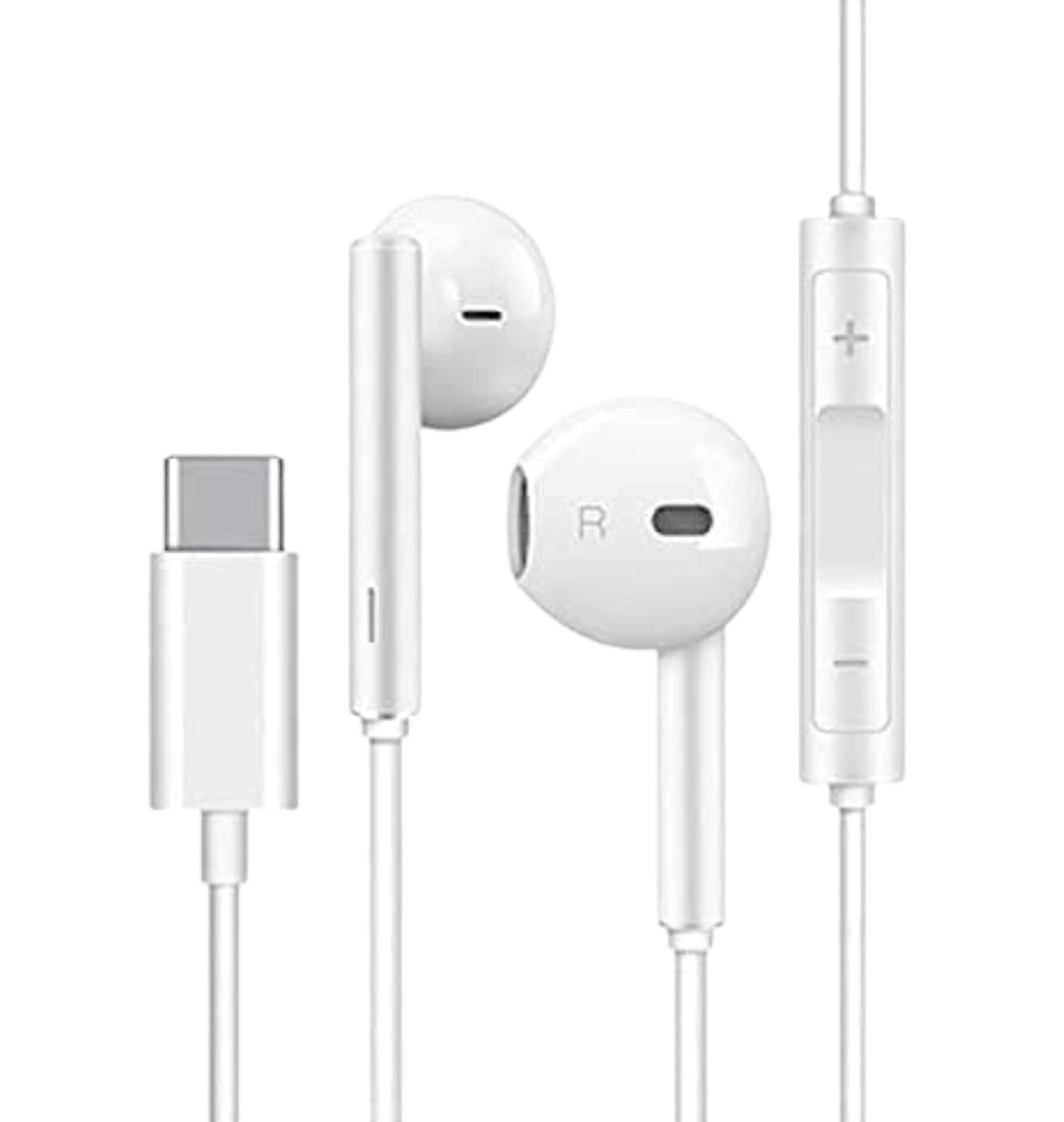 USB C Headphones Wired Android InEar Earbuds With Microphone And Volume Control Type C Earphones For USB C White
