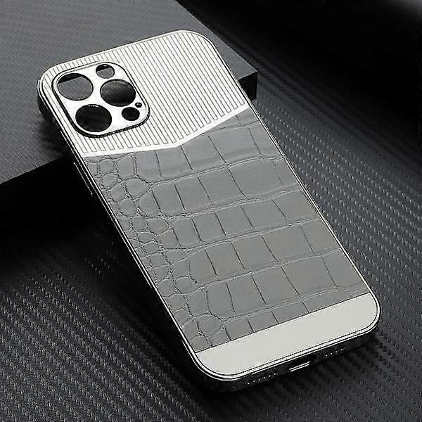 Compatible with iPhone 13, Pro & Max electroplated case with vegan leather luxury Silver one size