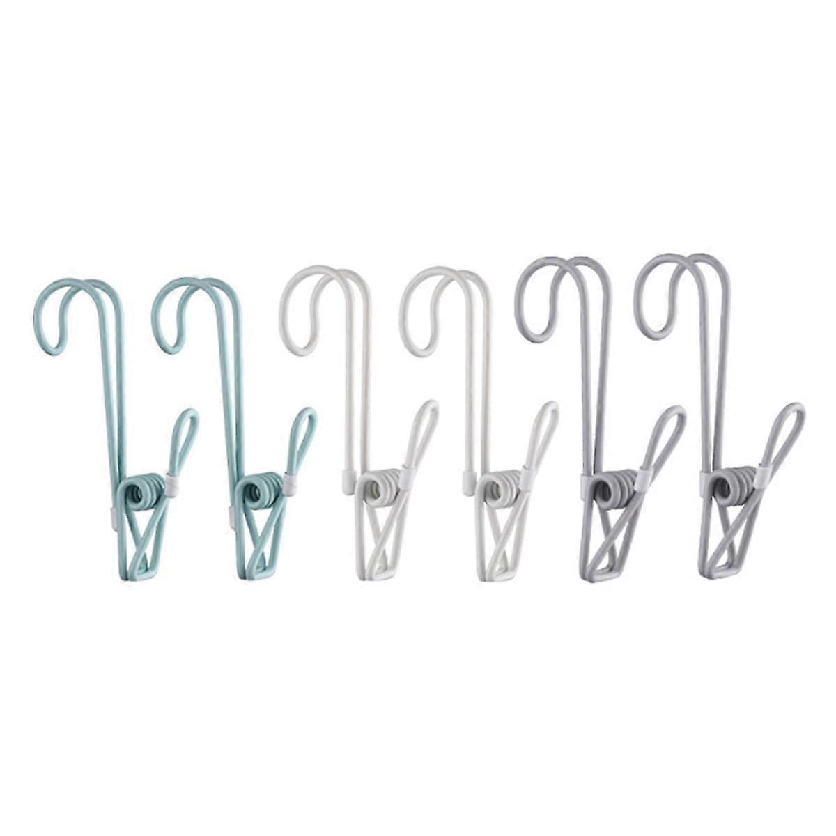 6pcs Windproof Clothes Clips with Hooks Sock Holder Clips for Laundry Towels Durable Secure Grip
