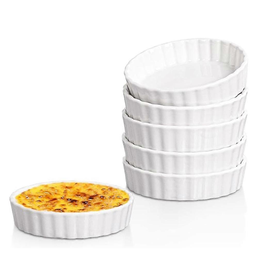 6pcs Round Creme Brulee Ramekins Ceramic Pie Baking Tray Steamed Egg Dishes  Bakery