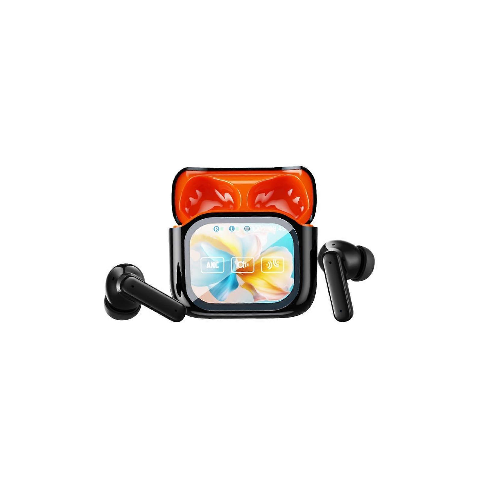 Language Translator Earbuds with LED Touch Display, 144 Languages, Bluetooth, Noise Cancelling, BlackOrange