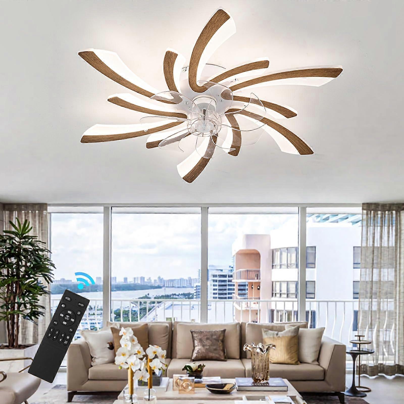 Modern Ceiling Fan with Light and Remote, Silent Reversible DC Motor, 6 Speeds, Dimmable LED